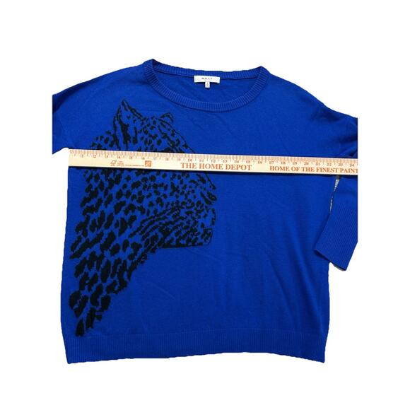 Milly Sweater Black Leopard Face Long Sleeve SZ S Cashmere Wool Oversized - Picture 3 of 7